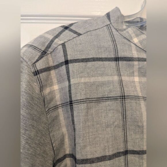 SikSilk flannel check grandad collar shirt contrast Gray Plaid Button-Up L - Picture 7 of 10